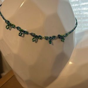 Blue tones, beaded drop necklace